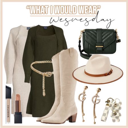 Sweater dress - a Walmart dress - cowgirl boots - OTK boots - cowboy boots - wide brim hat - fedora hat - amazon finds - amazon bag - lipstick 

#LTKshoecrush #LTKstyletip #LTKunder50