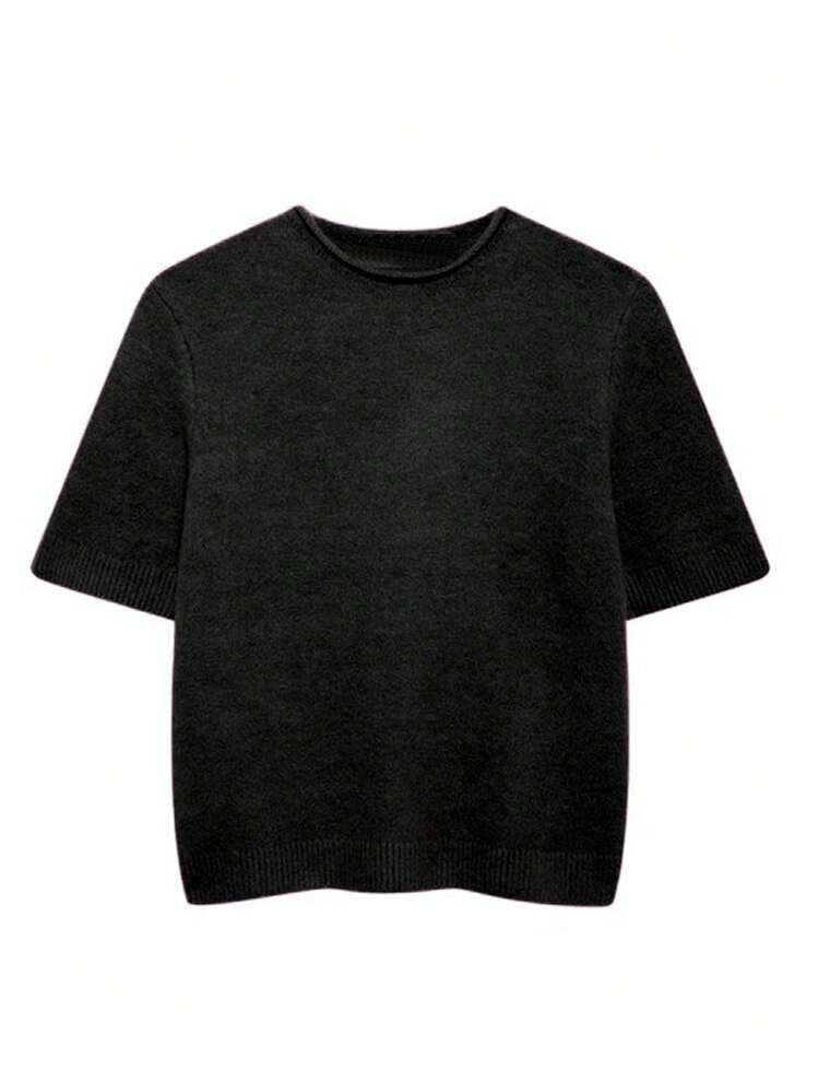 INAWLY Women's Solid Color Crew Neck Casual Short Sleeve Knit Top, Summer | SHEIN