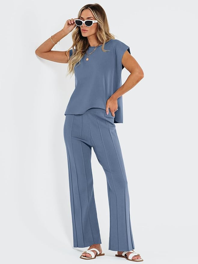 LILLUSORY 2 Piece Outfits for Women Casual Dressy Knit Lounge Sets Cap Sleeve High Low Top and El... | Amazon (US)