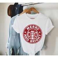 Merry & Bright Starbucks Shirt, Holiday Funny Christmas Glitter | Etsy (US)