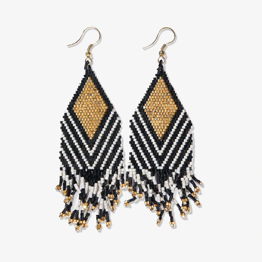 Dottie Diamond Angle Beaded Fringe Earrings Black | INK+ALLOY