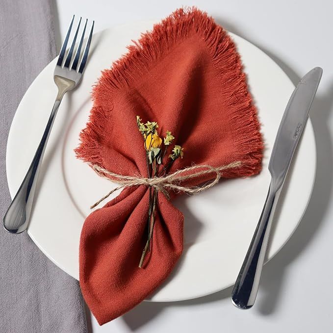 Dololoo Handmade Cloth Napkins with Fringe,18 x 18 Inches Cotton Linen Napkins Set of 4 Versatile... | Amazon (US)