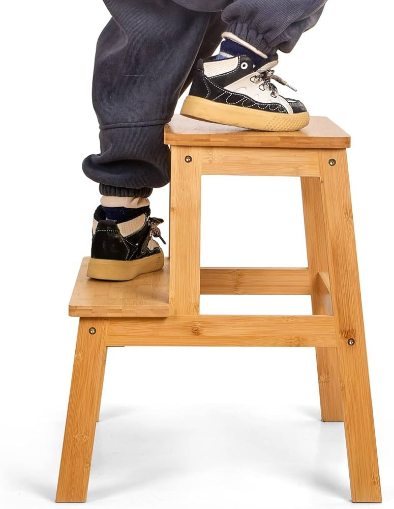 Bamboo Step Stool for Adults Kids,Solid Bamboo Bed Step Stool, Multi-Purpose 2-Step Stool for Kit... | Amazon (US)