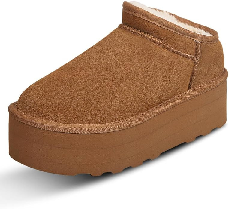 WICDIC Mini Boots For Women Short Ankle Genuine Suede Cozy Mule Platform Sneakers Classic Ultra S... | Amazon (US)