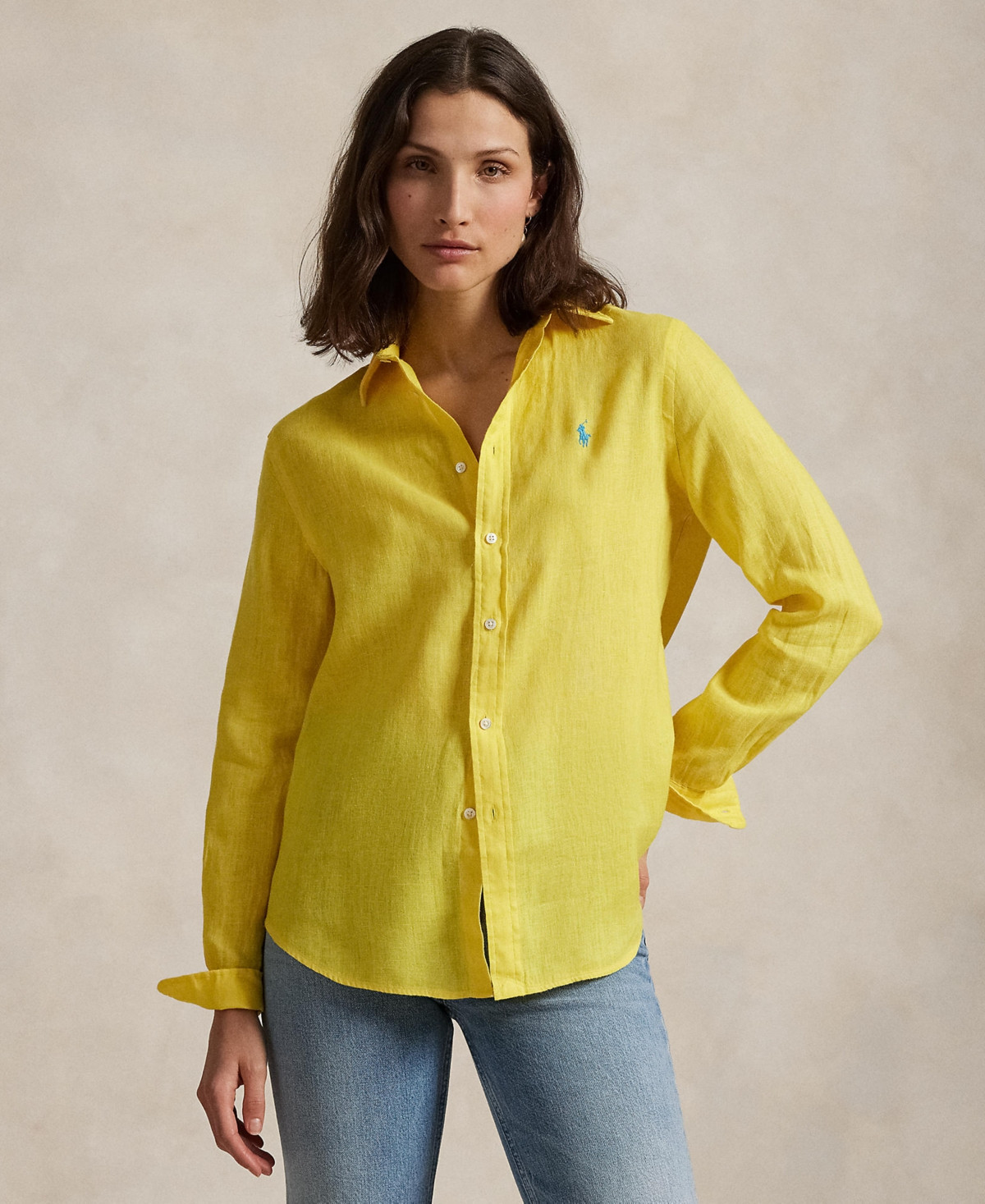 Polo Ralph Lauren Women's Classic-Fit 100% Linen Shirt - Sunfish Yellow | Macy's