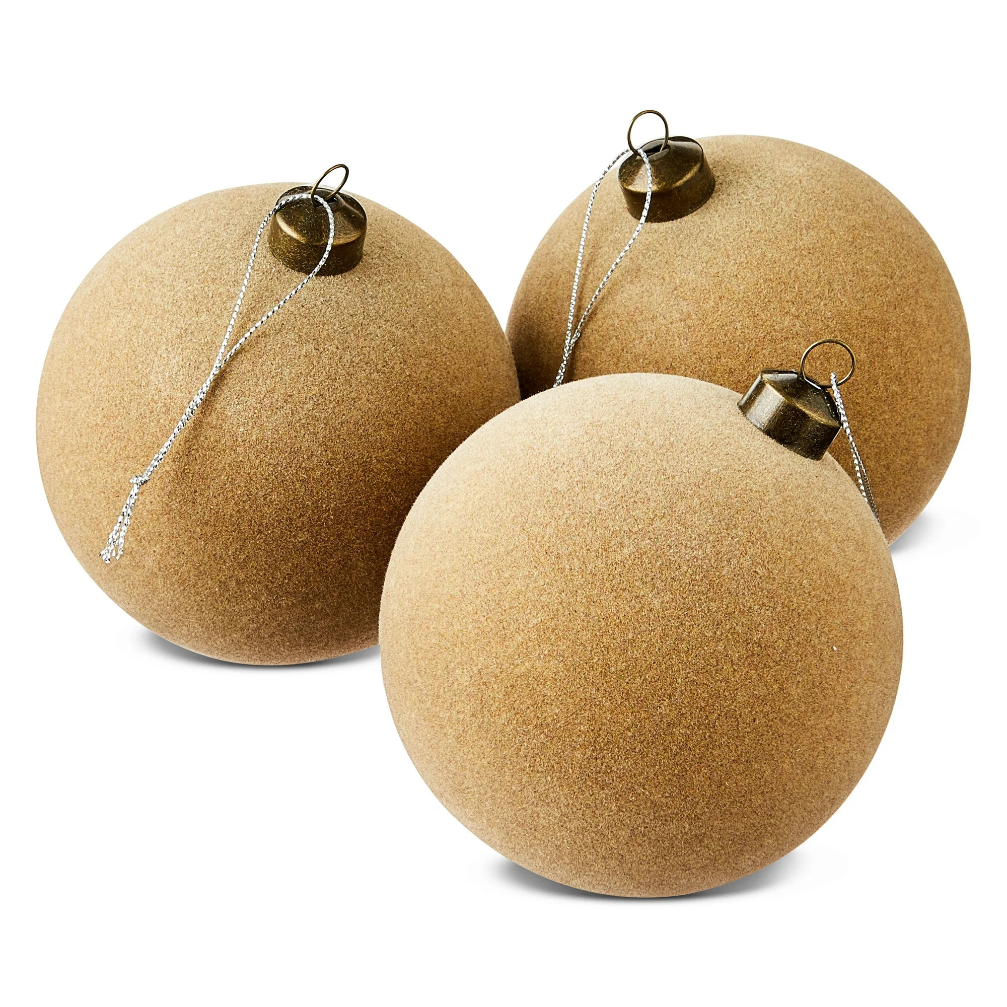 Beige Flocked Ball Christmas Ornaments, 4.5", 4 Count, by Holiday Time | Walmart (US)