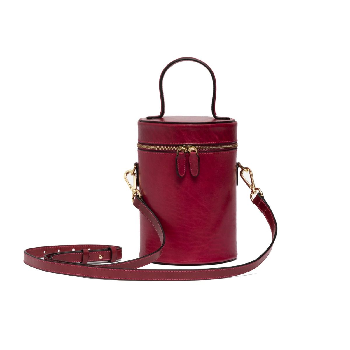 Cylindrical Bucket Leather Bag In Sangria Pink | Wolf & Badger (US)