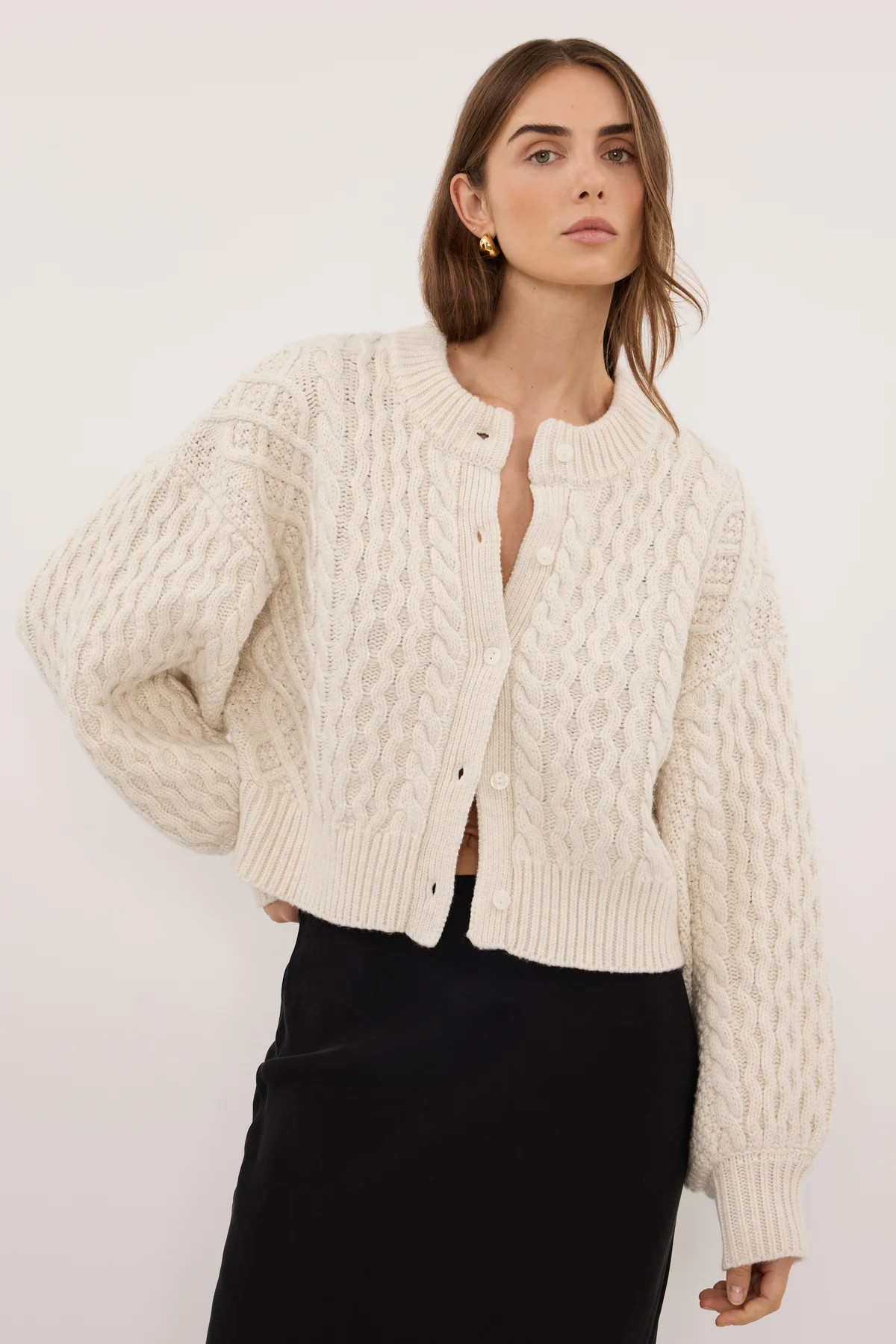 CARMEN IVORY CABLE KNIT CARDIGAN | DISSH