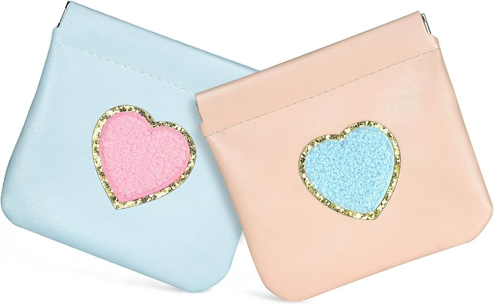 BYXEPA Coin Purse 2 Pack Change Purses Squeeze PU Leather Cosmetic Bag Pocket Heart Makeup Organi... | Amazon (US)