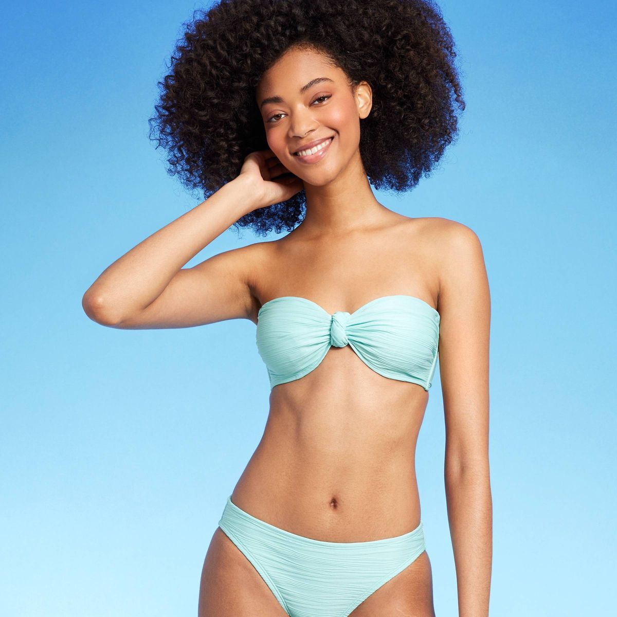 Women's Jacquard Bandeau Underwire Knot Detail Bikini Top - Shade & Shore™ Turquoise Blue 36C | Target