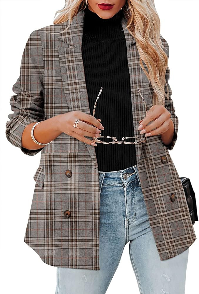 CRAZY GRID Womens Casual Blazer Jacket Long Sleeve Open Front Work Office Blazer Lapel Button Jac... | Amazon (US)