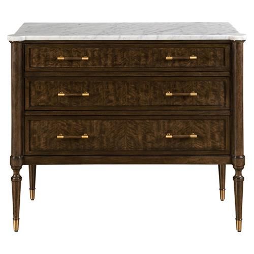Woodbridge Melrose French Country White Marble Mink Brown Wood Bachelor Chest | Kathy Kuo Home