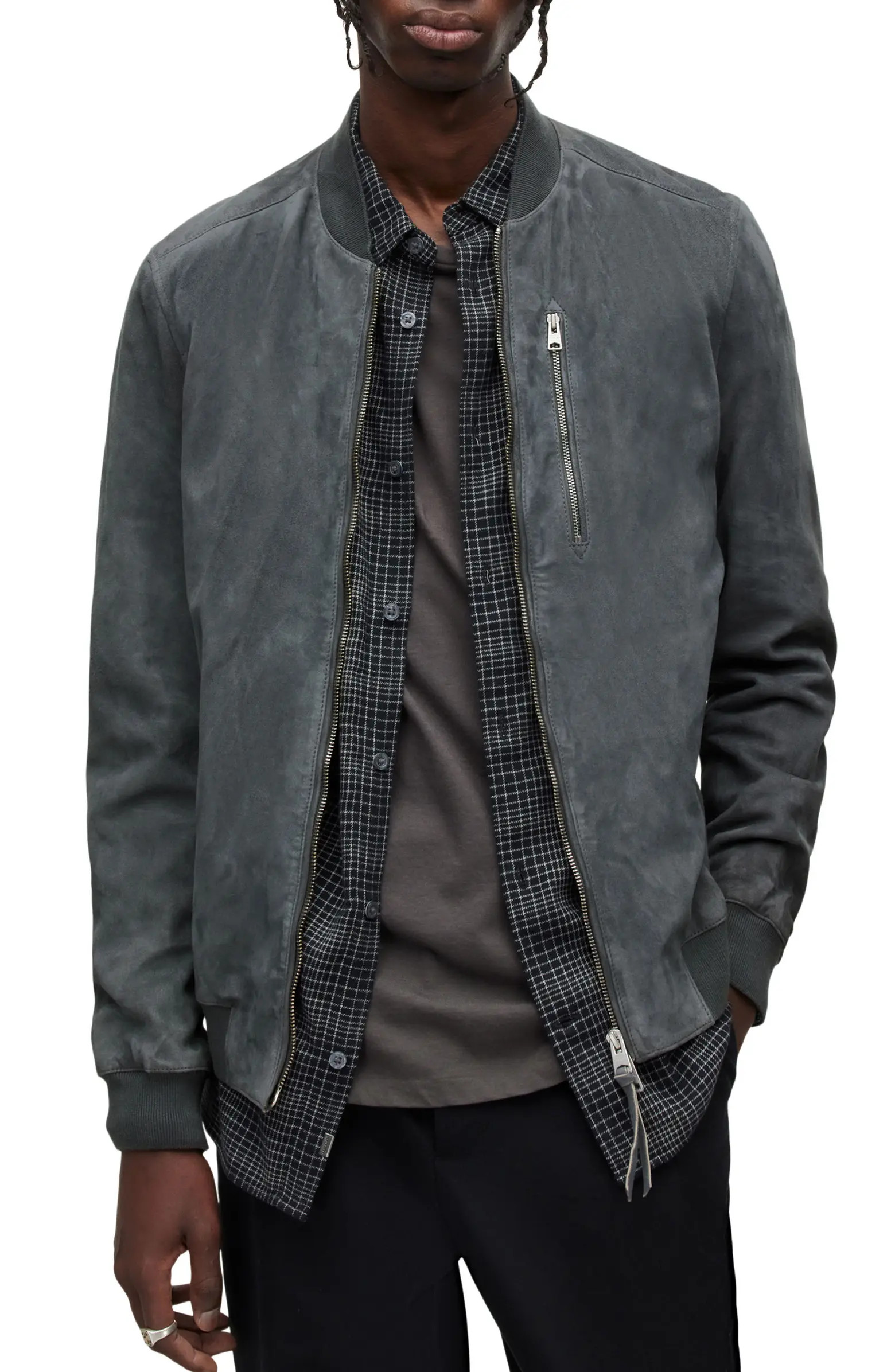 AllSaints Kemble Suede Bomber Jacket | Nordstrom | Nordstrom