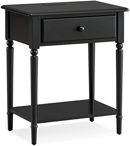 Coastal Nightstand with USB-C Fast Charging Station, Solid Wood, Swan Black Side Table, Perfect f... | Amazon (US)