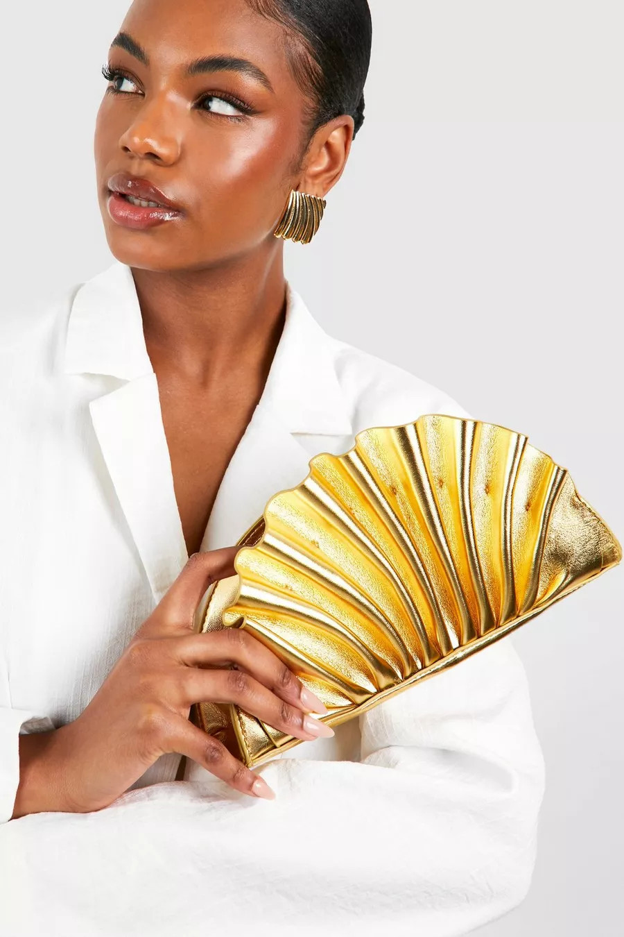 Metallic Ruffle Clutch Bag | boohoo (US & Canada)