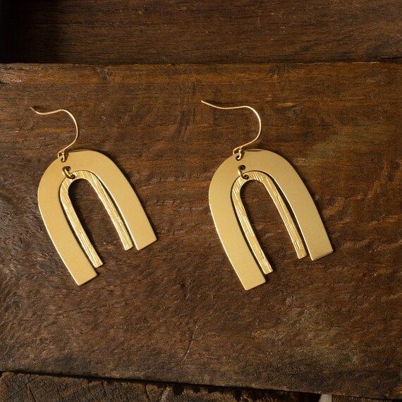 Double Arch Earrings Gold Brass Double Rainbow Statement Earrings Geometric Modern Boho Earrings | Etsy (US)