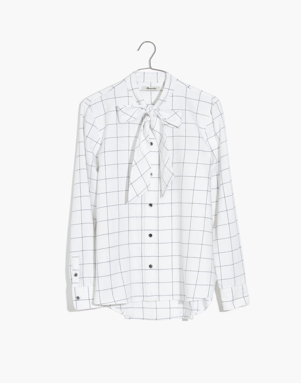 Flannel Tie-Neck Shirt in Windowpane | Madewell