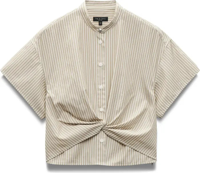 rag & bone Gretchen Stripe Poplin Shirt in Beige Stripe at Nordstrom, Size 6 | Nordstrom