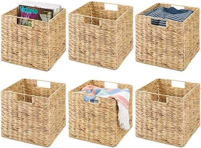 mDesign Natural Woven Hyacinth Cube Bin Basket Organizer with Handles, Storage for Bedroom, Home ... | Amazon (US)