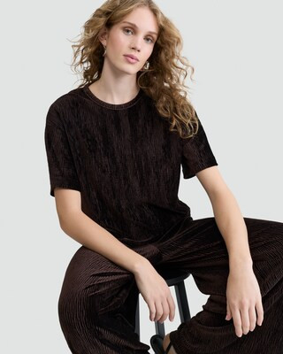 F&F Velvet Textured Short Sleeved Co-ord Top in Brown | Tesco F&F