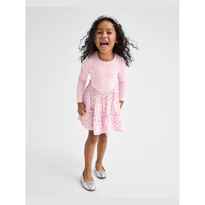 The Children's Place Toddler Girls Long Sleeve Floral V-Waist Tiered Dress Pink 4T | Target
