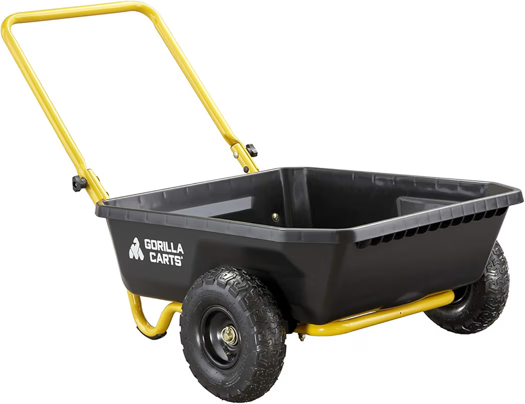 Gorilla Carts GCR-4 Poly Dump Cart, 2-Wheel Garden Wagon with Foldable Handle, 4 cu ft, 300 lb. C... | Amazon (US)