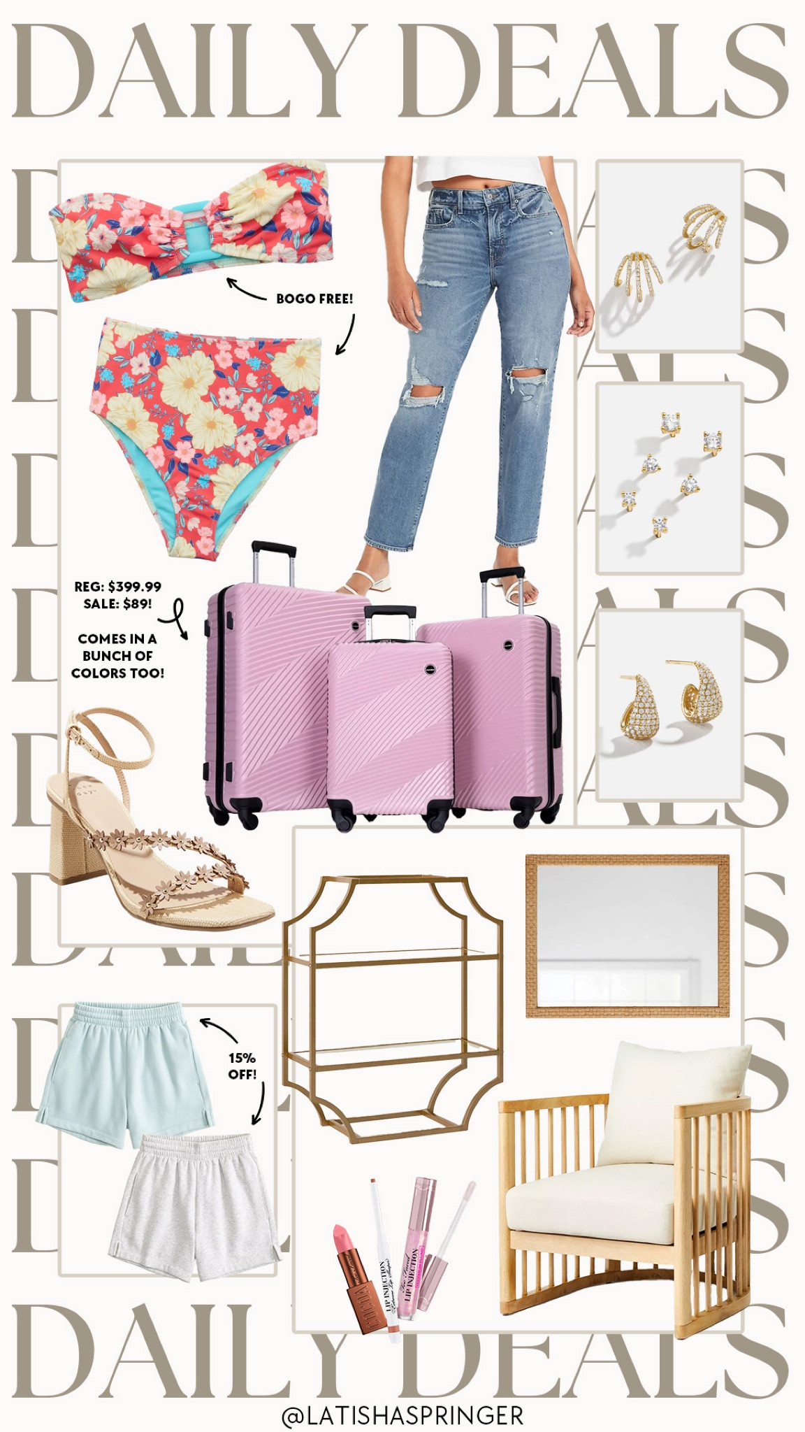 Daily deals! Cutest floral bikini on sale, 50% off affordable jeans, luggage sets under $100 and more! 

#dailydeals

Daily deals. Presidents’ Day weekend sales. Target deals. Target home. Target home decor. Abercrombie sweat shorts. Old navy distressed jeans. Floral bikini. BaubleBar earrings on sale. Target flower heels  

#LTKSeasonal #LTKstyletip #LTKsalealert