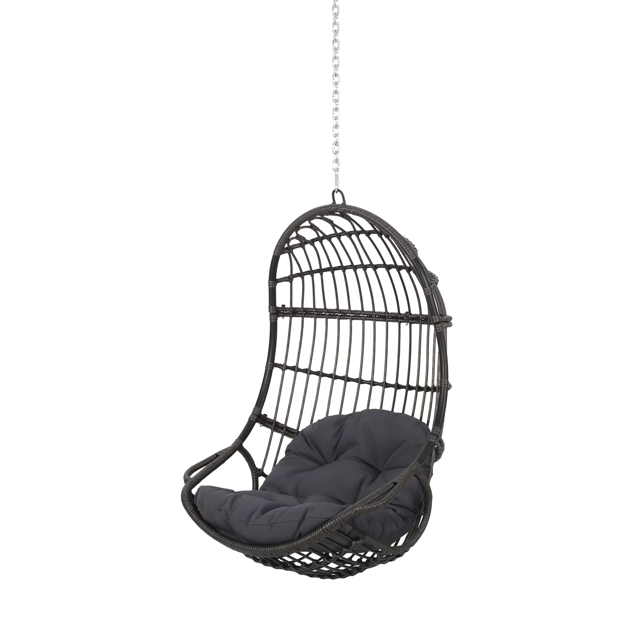 Noble House Meridan Wicker Rattan Hanging Chair with Cushion - Dark Gray/Gray - Walmart.com | Walmart (US)