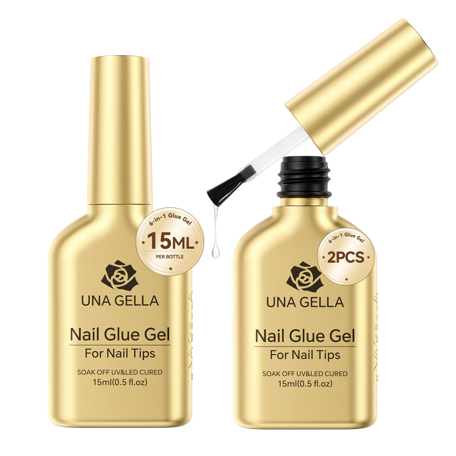 UNA GELLA 6 in 1 Gel Nail Glue for Clear Acrylic Nails Tips, 2Pcs 15ml Super Strong Brush UV Nail... | Amazon (US)