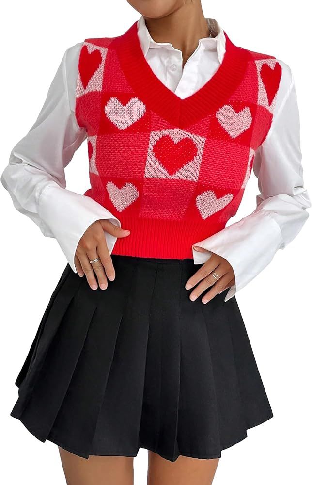SweatyRocks Women's Sleeveless V Neck Knit Sweater Vest Skull Print Crop Tank Top | Amazon (US)