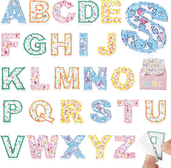 Self-Adhesive Letter Patches for Bags: NICEVINYL 26PCS Floral Fabric Varsity Initial Letters Stic... | Amazon (US)