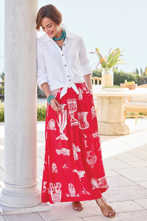 Vase Print Challis Paneled Maxi Skirt | Soft Surroundings