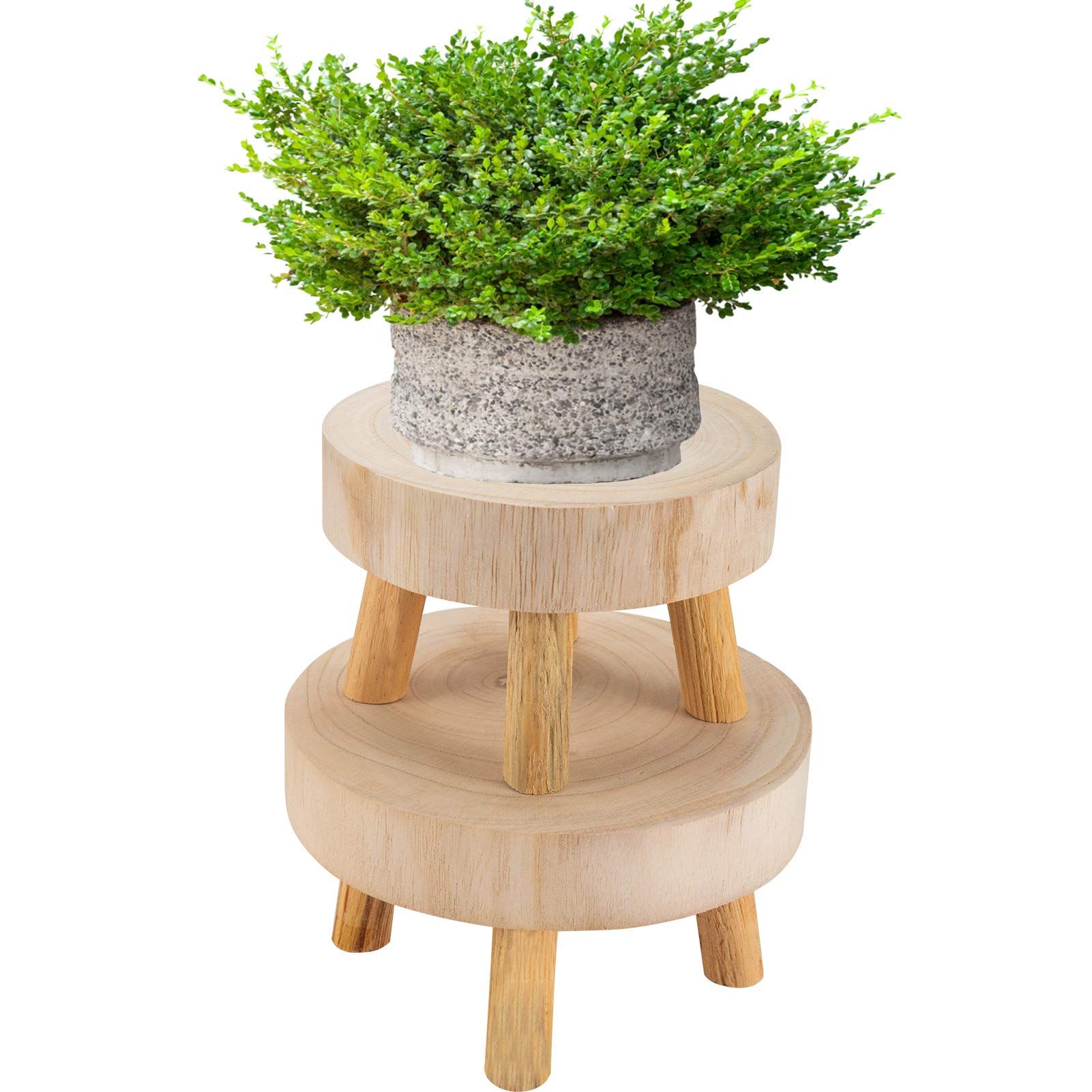 Pack of 2 Mini Wooden Stool Display Stand- Round Decorative Flower Shelf Bonsai Rack Garden Plant Po | Amazon (US)