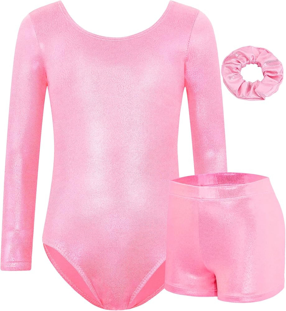 Long Sleeve Leotards for Girls with Sparkly Shorts, 4D Stretch Ballet Dance Gymnastics Tumbling W... | Amazon (US)