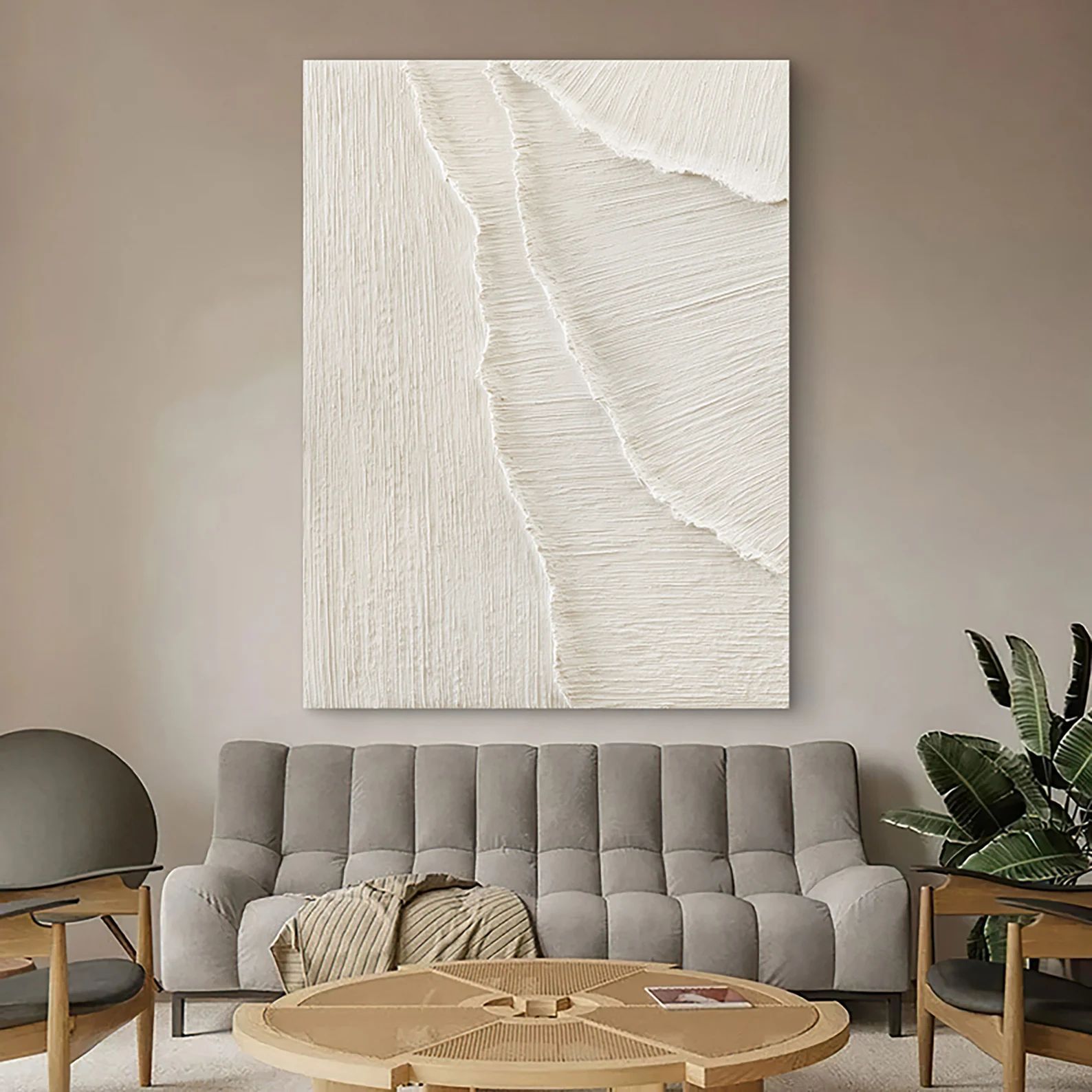 Large Nordic White Abstract Wall Beige 3D Texture Painting - Etsy | Etsy (US)