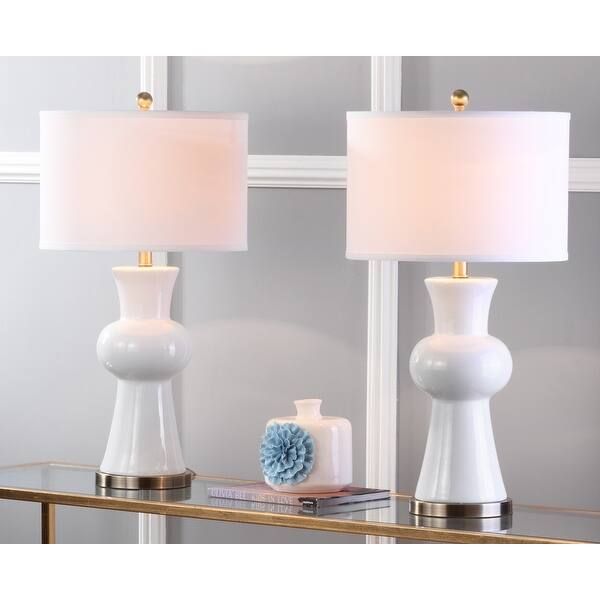 Safavieh Lighting 30-inch White Lola Column Lamp (Set of 2) - 15"x15"x30" | Bed Bath & Beyond