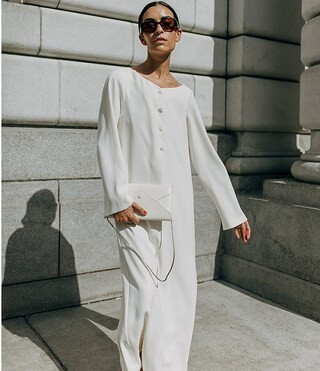 x Elizabeth Damrich Swan Crepe Button Front Midi Dress | Dillard's