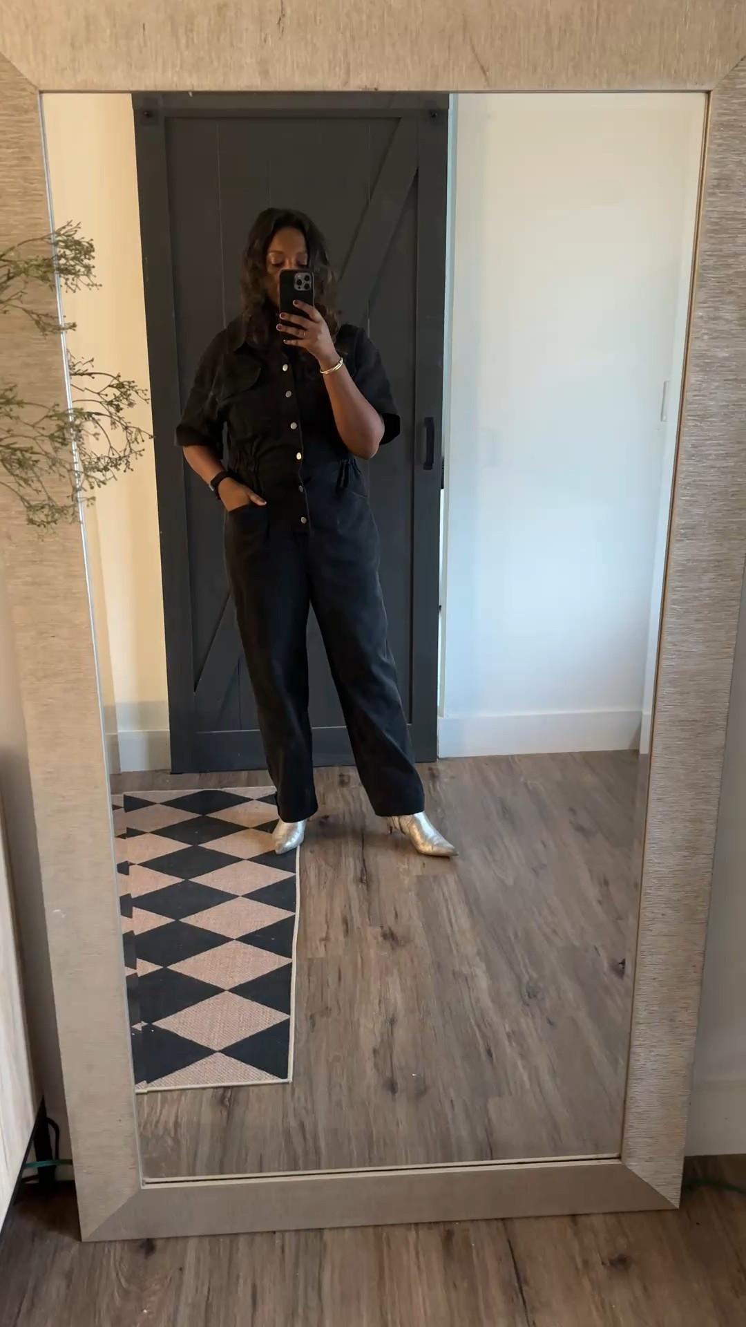 Sunday Before Christmas Church OOTD outfit. Black Denim Jumpsuit , metallic boots 

#LTKootd #LTKHoliday #LTKgrwm