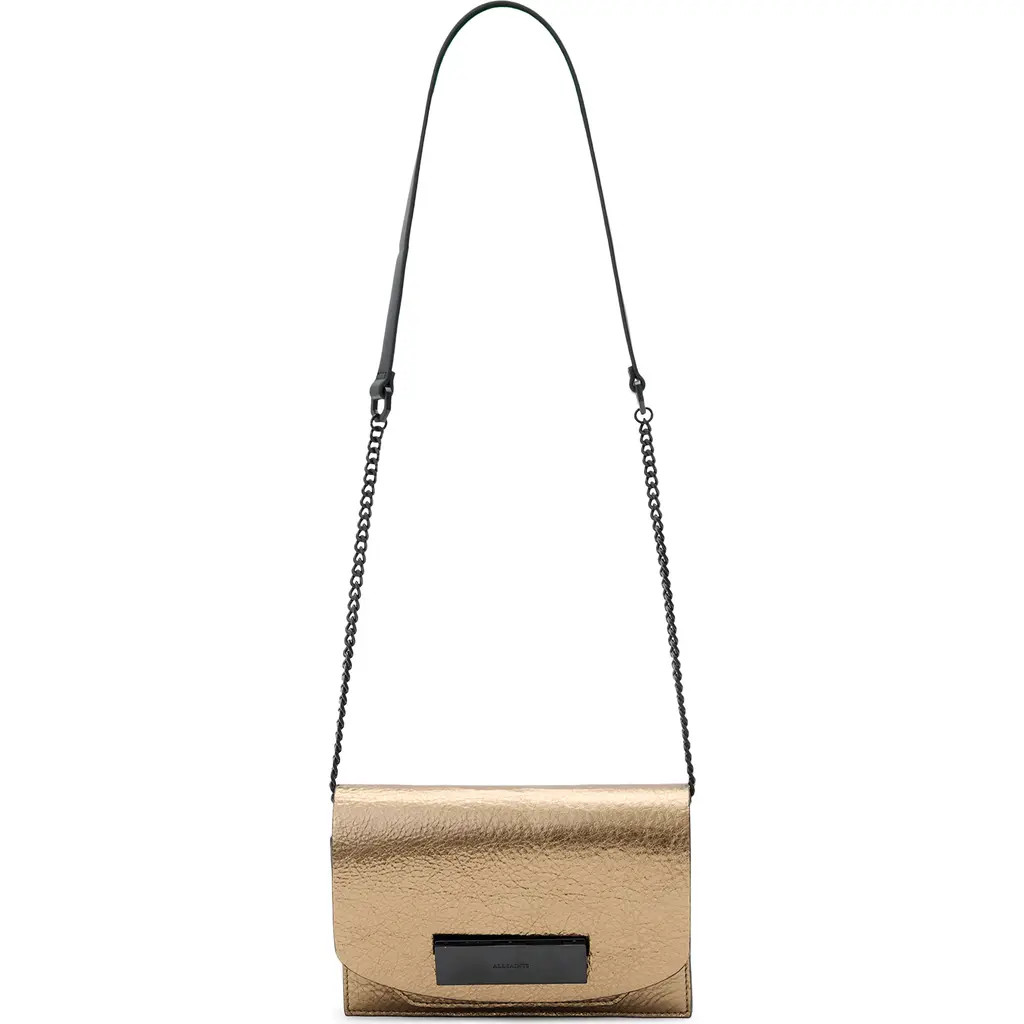 AllSaints Etta Metallic Leather Clutch in Warm Brass at Nordstrom | Nordstrom