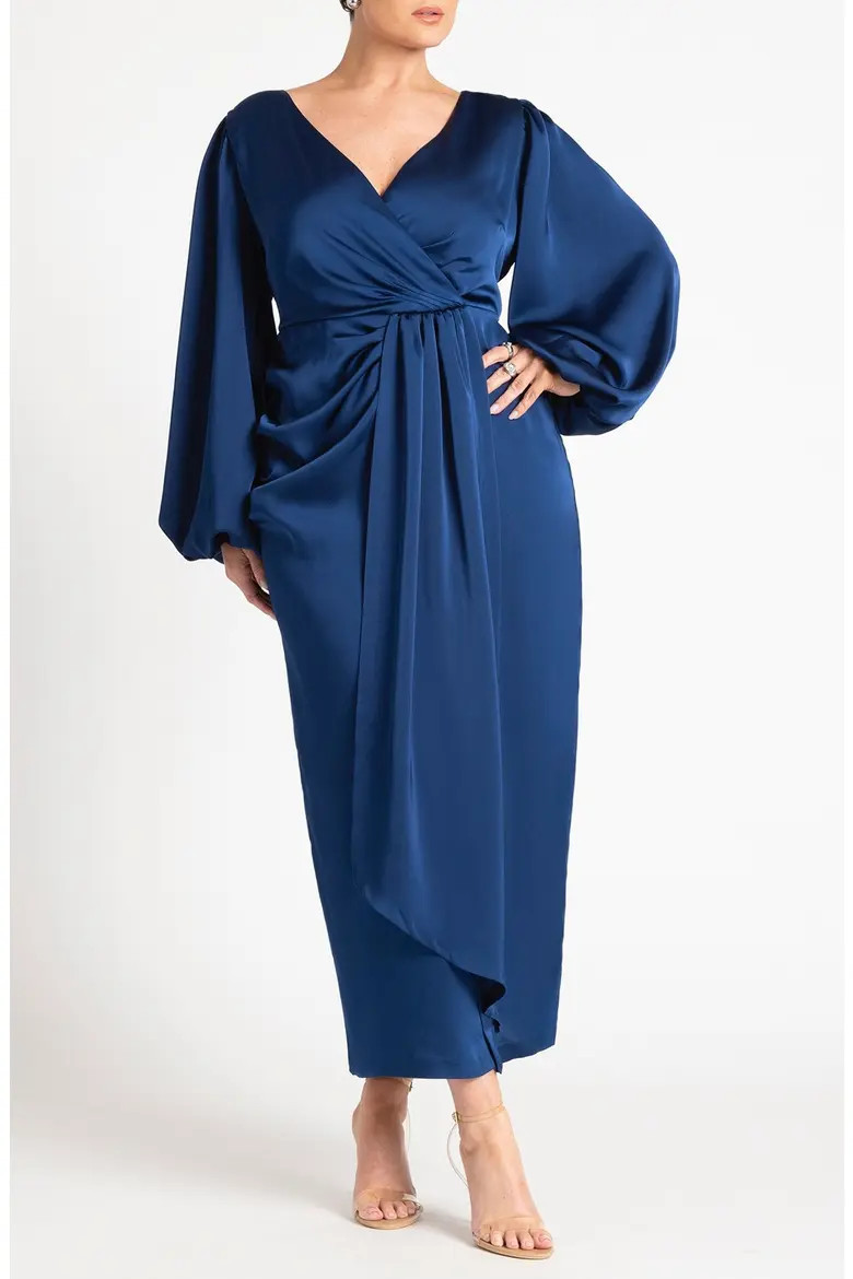 Pleated Satin Puff Sleeve Maxi Dress (Women) | Nordstrom | Nordstrom