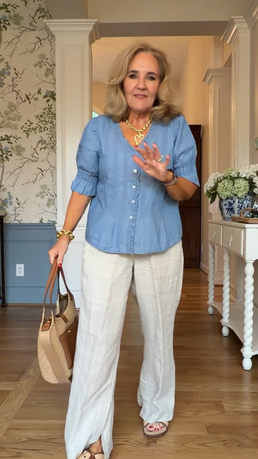 Linen pants size medium petite 
Top since small 
10% off my bag with code NANETTE

#LTKSaleAlert #LTKOver40 #LTKootd