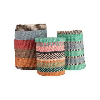 Bright Stripes Handwoven Abaca Baskets (Set of 3 Sizes/Designs) | Bed Bath & Beyond