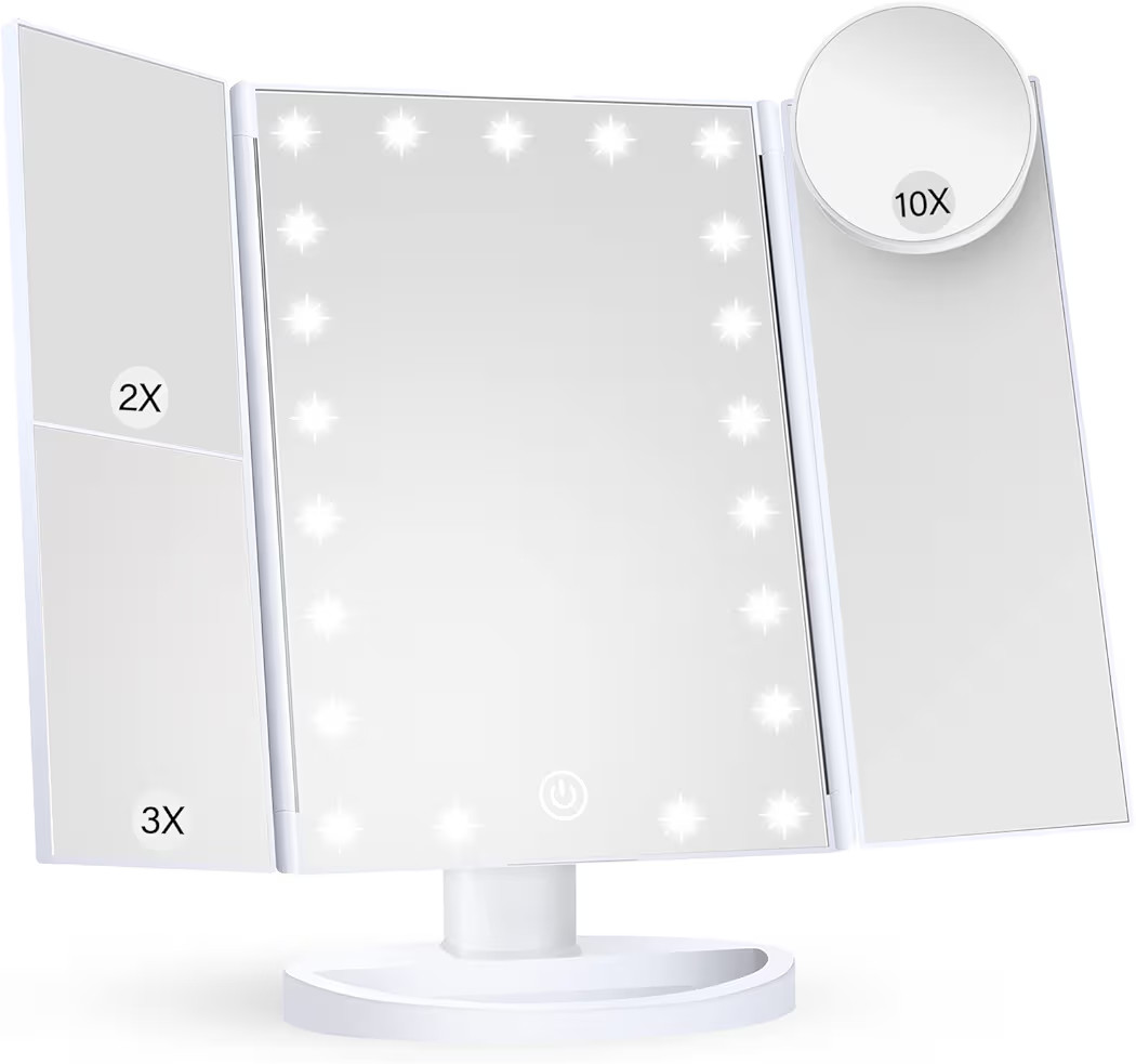 HUONUL Makeup Mirror Vanity with Lights, 2X 3X 10X Magnification, Touch Control, Trifold Mirror, ... | Amazon (US)