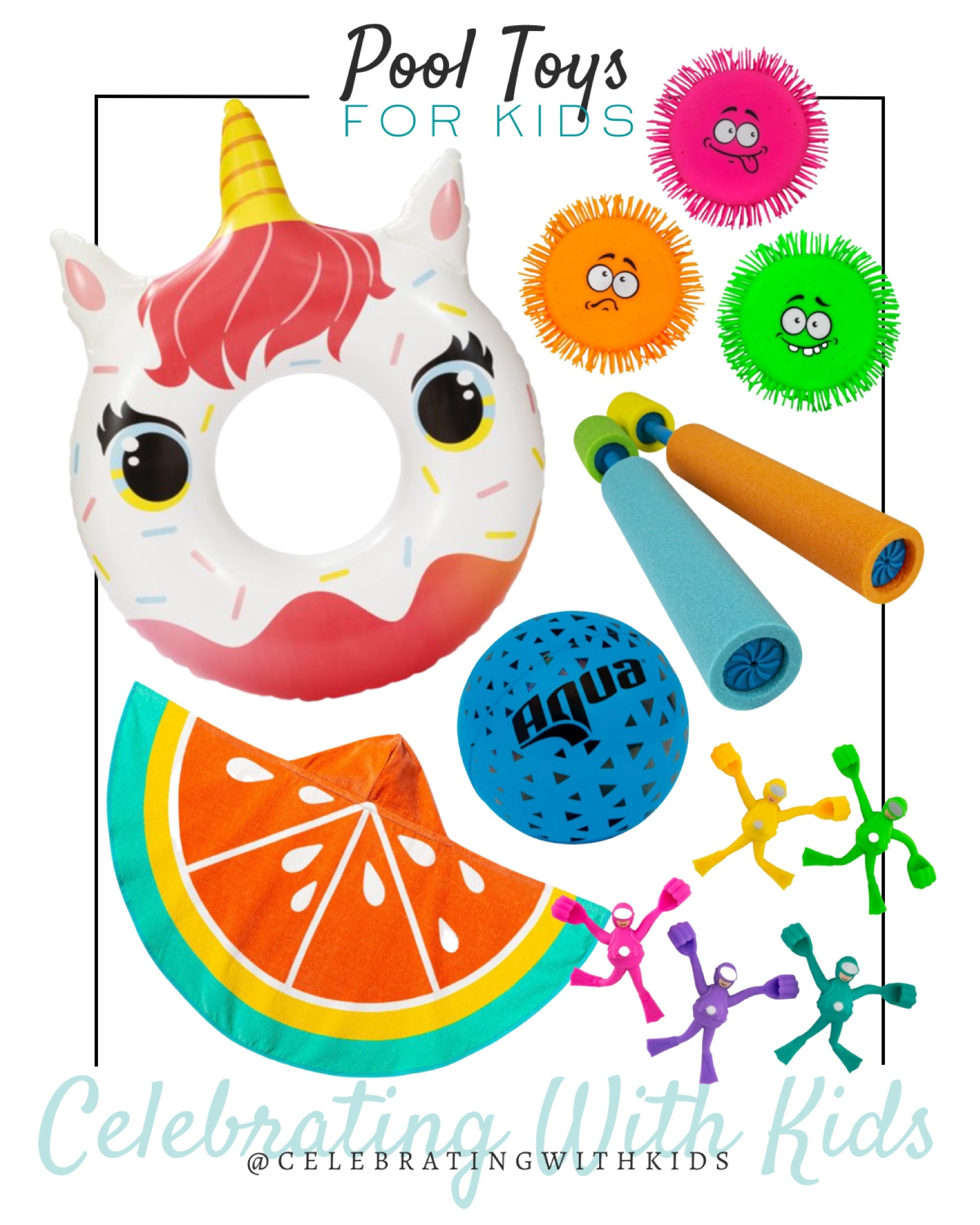 Pool toys for kids include hooded towel, unicorn floaty, water guns, water ball, dive sticks, and water drench discs.

Outdoor toys, outdoor activities, pool toys, water toys, kids toys

#LTKswim #LTKkids #LTKunder100