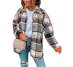Yeokou Women's Fall Color Block Plaid Flannel Shacket Jacket Button Down Shirt Coat Tops | Amazon (US)