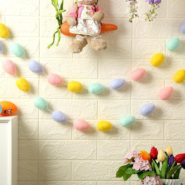 Riceshoot 2 Pcs Easter Egg Garland Pastel Easter Felt Ball Hanging Garland Banner for Party Decor... | Amazon (US)