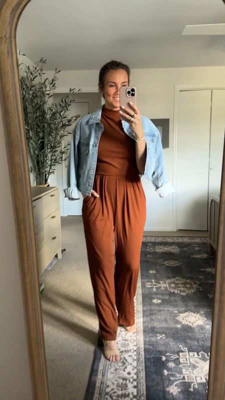 Amazon jumpsuit paired with a cropped denim jacket for a casual Sunday church outfit. Jumpsuit is on sale!

#LTKSaleAlert #LTKFindsUnder50 #LTKWorkwear