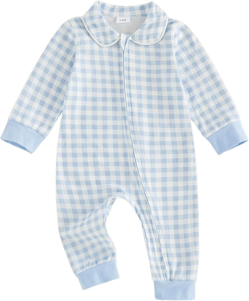 DSORVICD Newborn Baby Boys Girls Gingham Romper Long Sleeve Zipper Jumpsuit | Amazon (US)