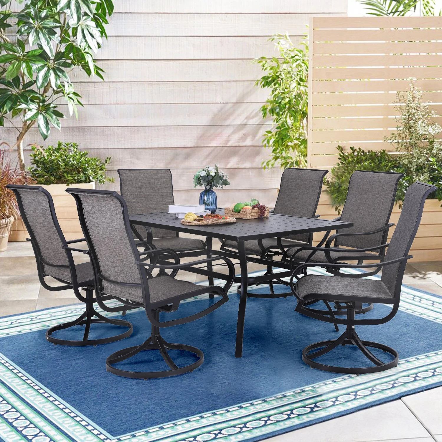 MF Studio 7 Pieces Outdoor Patio Dining Sets, 6 Pieces Patio Swivel Dining Chairs and 1Piece Meta... | Walmart (US)