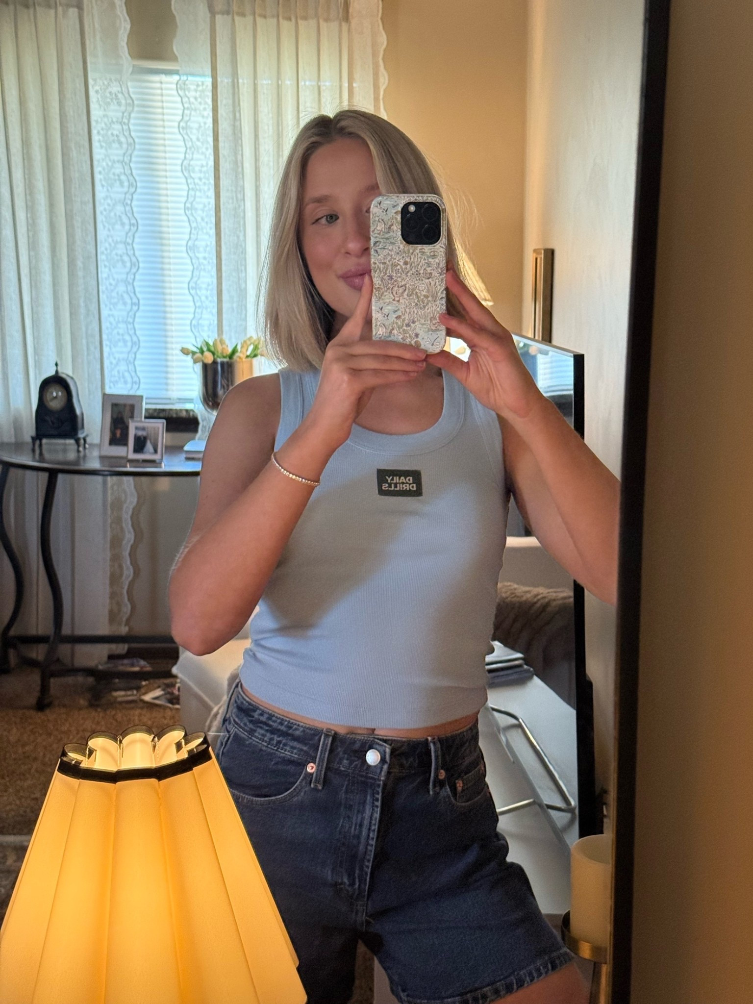 Wearing a size S in my Daily Drills Logo Ribbed Tank (This powder blue color is sold out, but it’s still avail in white!)
Target high rise medium wash denim shorts in size 6
Duck phone case is from Casely 🦆 
Revolve tennis bracelet

#LTKdayinmylife #LTKootd